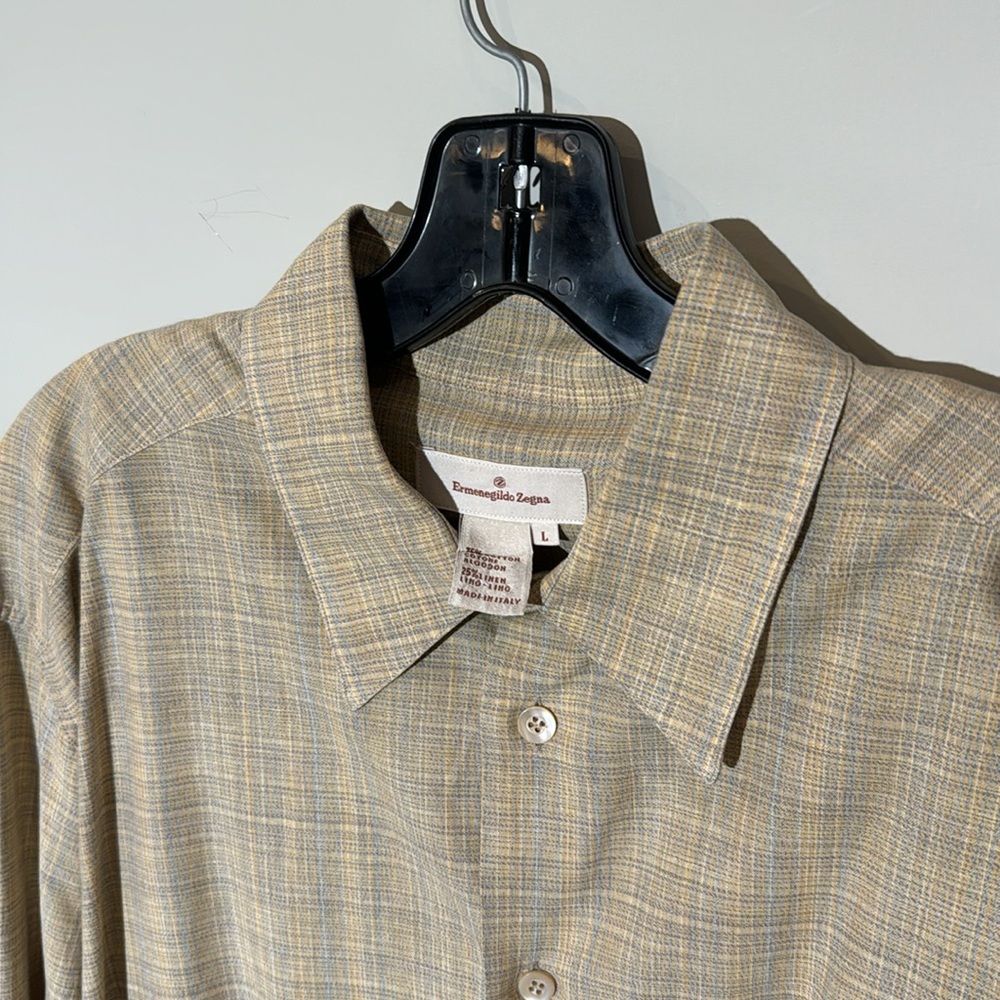 Ermenegildo Zegna Men’s Large Dress Shirt Tan and lite blue - Picture 2 of 7